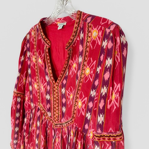 Abito Sundance Everly Taglia Petite XS Rosso Abito Geometrico Ikat Ricamato Boho - Foto 2 di 10