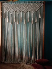 Natural Cotton Macrame Curtain, Boho Door Hanging, Handmade Woven Wall Art