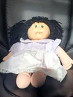 Vintage Cabbage Patch Doll Black Hair Green Eyes Dimple Pink Cheeks Signed Used