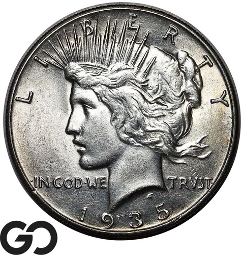 1935 Peace Dollar, Nice White Final Year Issue Brilliant Uncirculated++