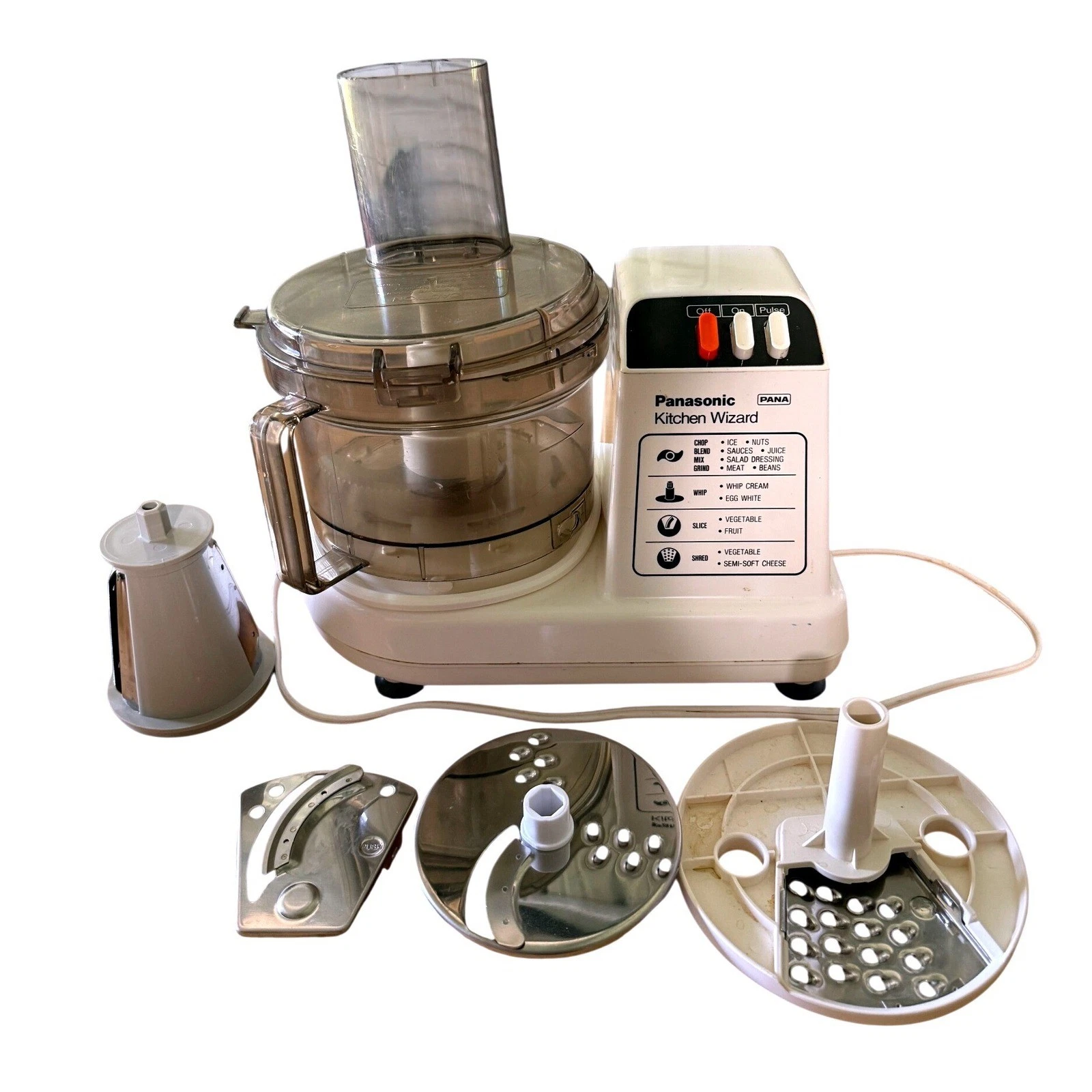 Vintage Panasonic Kitchen Wizard MK-5070 Food Processor Tested Works Attachments