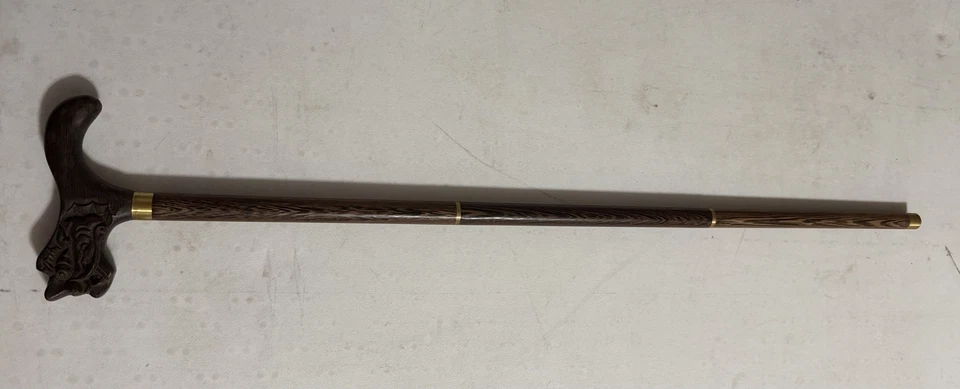 Brass and Wood Walking Cane Vintage Asian Dragon Handle - Image 3 of 4