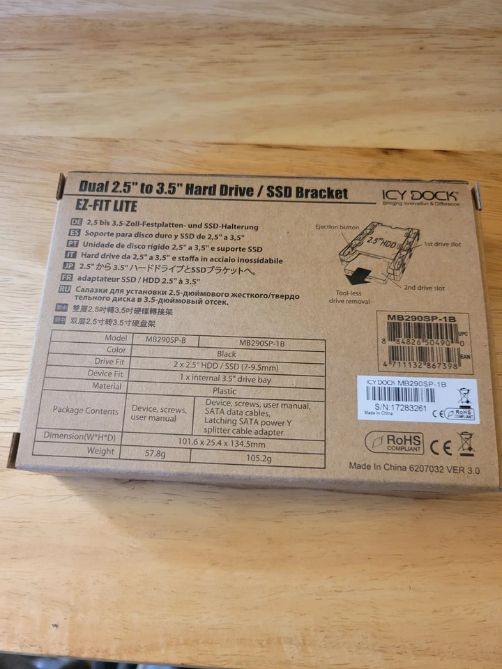 ICY DOCK Dual 2.5" to 3.5" Hard Drive / SSD Bracket w/SATA cables! MB290SP-1B - Image 3 of 4