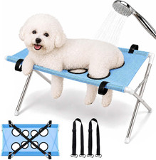 Dog Bath Hammock with Stand, Foldable Grooming Table for Small Pets，Blue