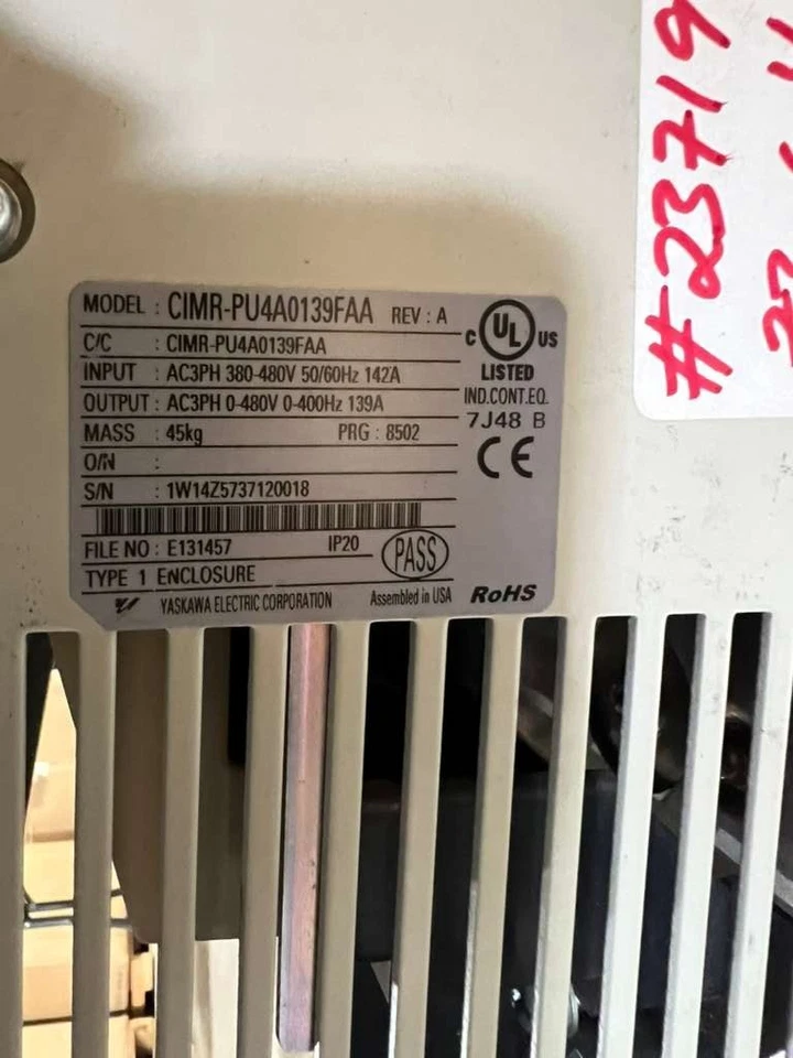 NEW Yaskawa CIMR-PU4A0139FAA 100HP P1000 VFD 480V Variable Frequency AC Drive - Image 2 of 2