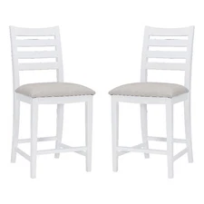 Linon Elder Beech Wood Commercial Grade Set of Two Counter Stools in White