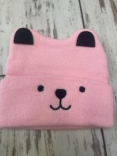 Unisex Toddler Knit Hat Pink Bear Pattern Beanie Warm Fall Winter Cap