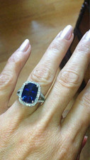 3Ct Cushion Blue Sapphire Lab Created Diamond Engagement Ring 14K White Gold FN