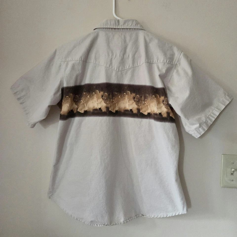 Wrangler Boys XXL (18-20) Western Pearl Snap Short Sleeve Tan Brown Horse Shirt - Image 3 of 4