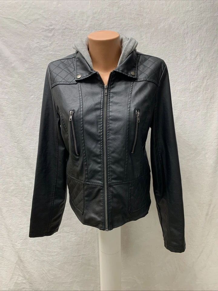 New look Womens Large faux leather hoodie - Image 3 of 4