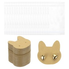 100 Pcs Cat Shape Earring Display Card with Clear Packaging Bag, Brown