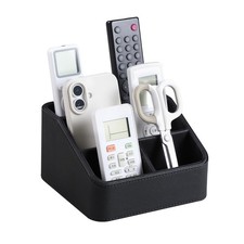 PU Leather Remote Control Holder Nightstand Organizer 4 Compartments