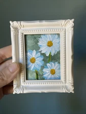 Daisy Flowers Original Painting On Paper,framed,cute,miniature,3/4