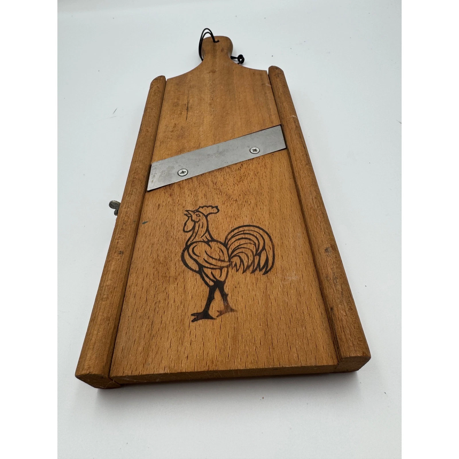 Vintage Wood Mandoline Slicer Rooster Graphic Stainless Steel Blade Japan Mens