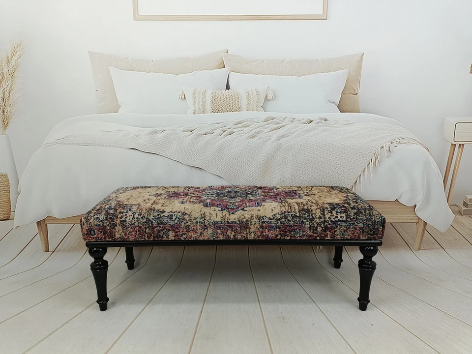 Handmade Upholstered Turkish Bench - Boho Bedroom Seat - Long Ottoman Bench - Image 3 of 4