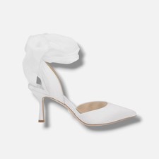 Badgley Mischka Women's White Blaze Pointed-Toe Satin Pumps Shoes Size 6.5