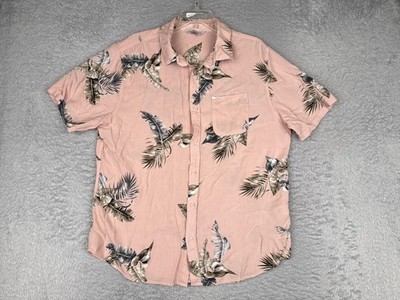 Vintage Re-Mastered Shirt Mens XL Pink Short Sleeve Floral Rayon Button Up