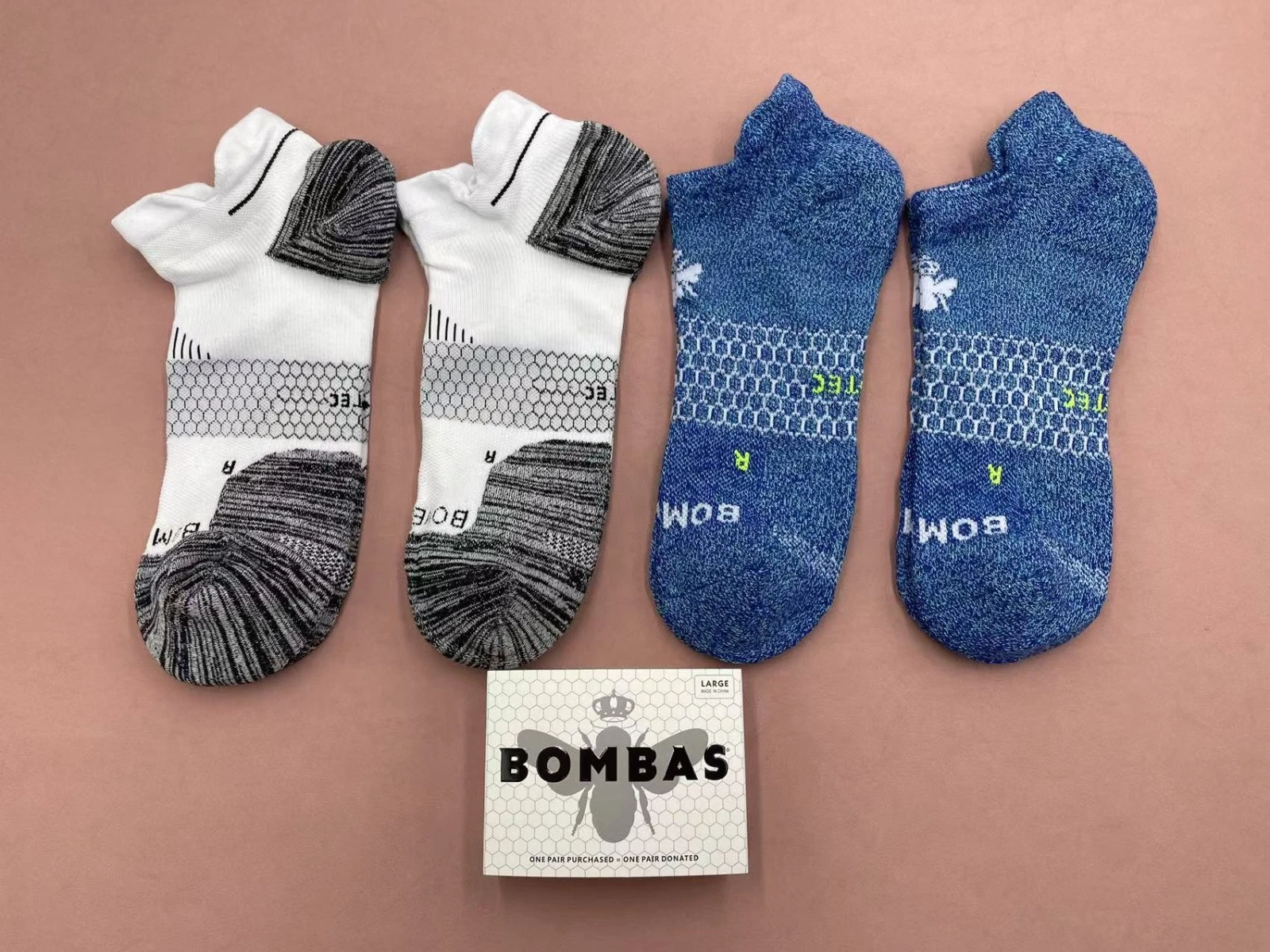 4 Pairs Bombas Men's All-Purpose Performance Ankle Socks Size Large 9-13 2 Color