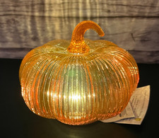 Target Bullseye Orange Glass LED Light Up Lit 5" Short Pumpkin Fall Halloween