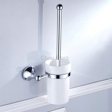 Polished Chrome Wall Mount Toilet Brush Holder Set Frosted Glass Cup Bathroom Re