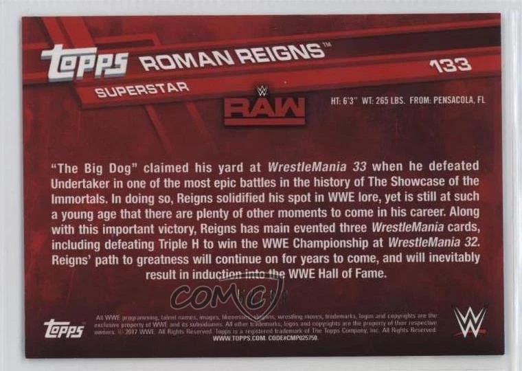 2017 Topps WWE Then Now Forever Blue /99 Roman Reigns #133 - Image 2 of 2