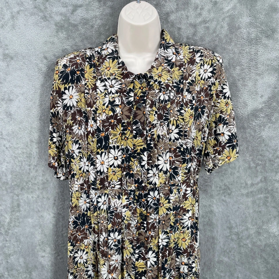 Vestido de seda floral vintage boho retrô resort maduro terroso botão para baixo tamanho 6/36 - Imagem 3 de 4