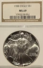 1988 $1 American Silver Eagle Dollar NGC MS69