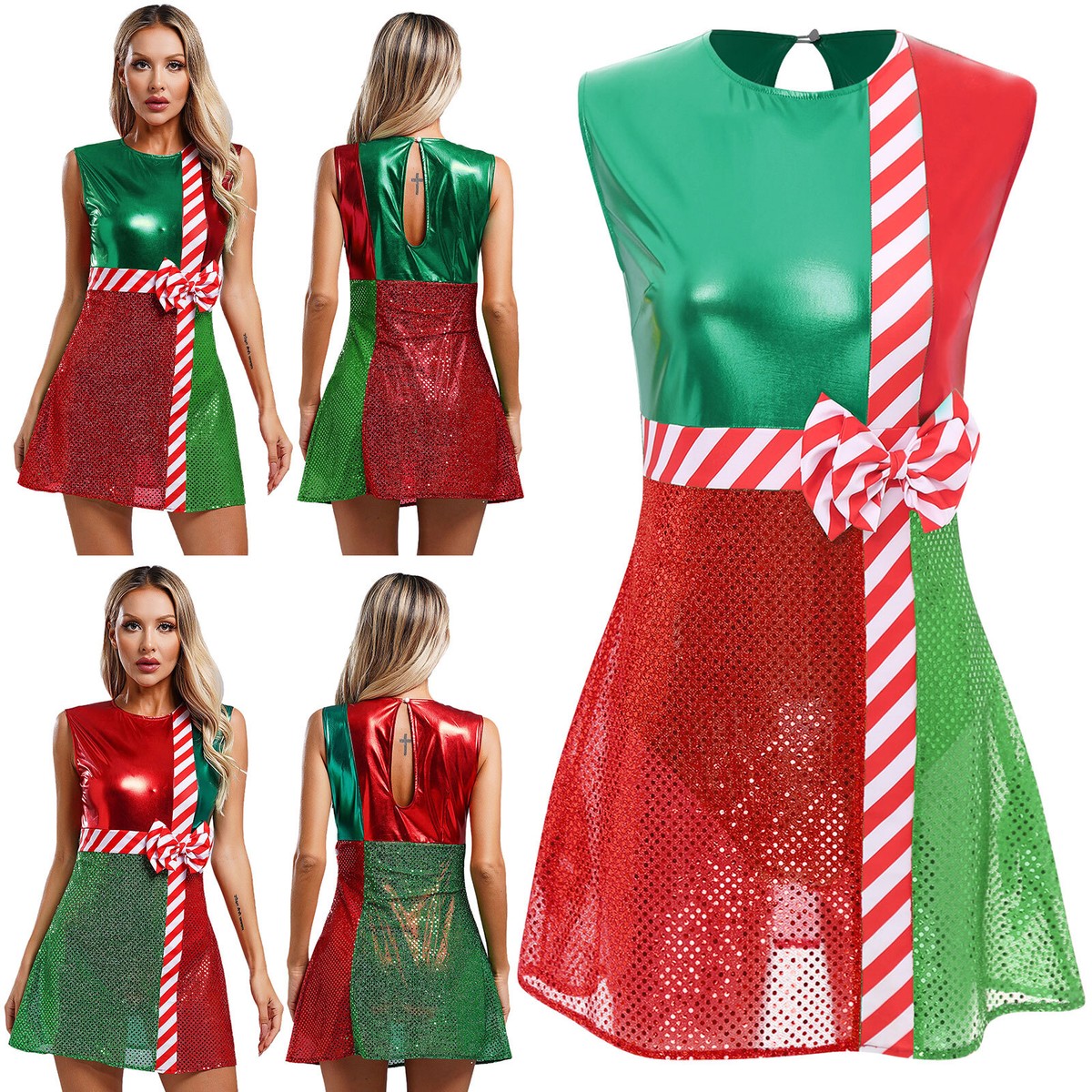 chinese dress ladies ACcosplay Women Christmas Dress Faux Warm Dress Long Sleeves Round Collar Red Dress, S