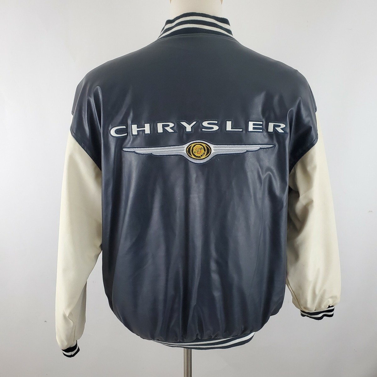 Men's Chrysler Varsity Style Jacket Size Large Wool Front Faux