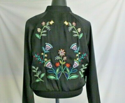 Forever 21 Women's Size SM Floral Embroidered Bomber Jacket - Main Image
