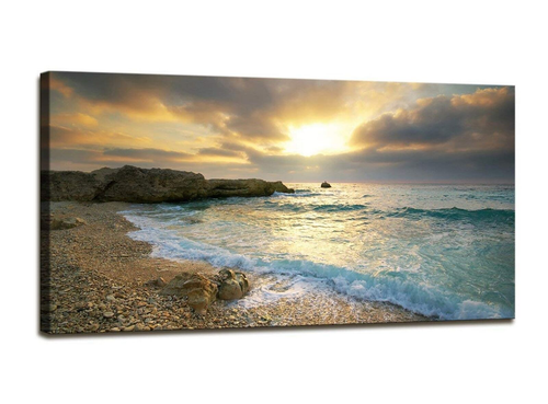 Canvas Wall Art Sunset Beach Blue Waves Ocean Art Large Modern Artwork Canvas...