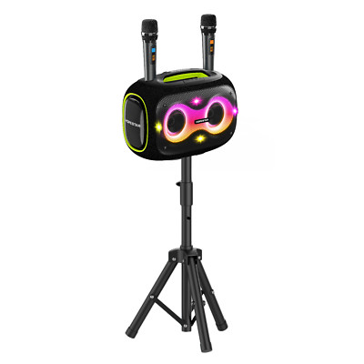 120W Wireless Bluetooth Speaker with 2 Microphones & Tripod Karaoke, Black