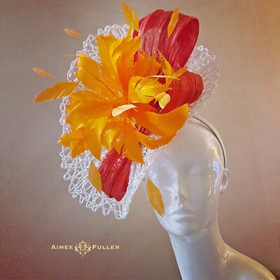 Kentucky Derby Fascinator Hot Pink Hat Fuchsia Red Orange White Royal Ascot Hat