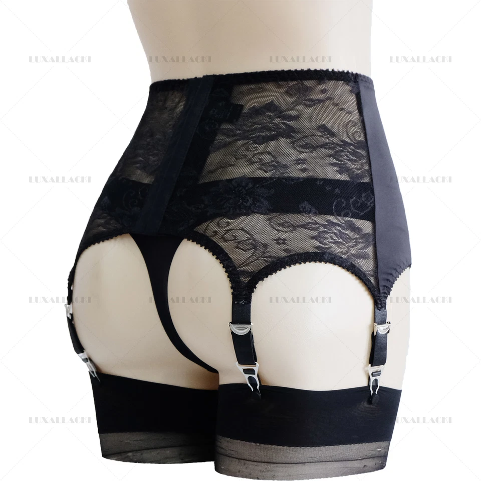 Luxallacki Classic Satin Lace Garter Belt 6 Straps Sexy Waist Girdle (3 Colors) - Image 3 of 4