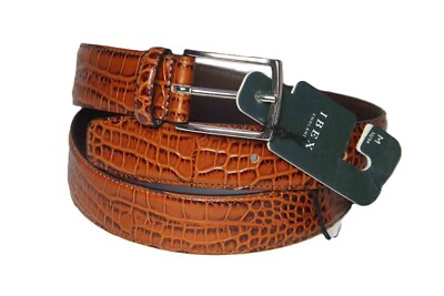 Ibex England Leather Dress Belt Brown Croc Pattern Men's Size Medium 32-34