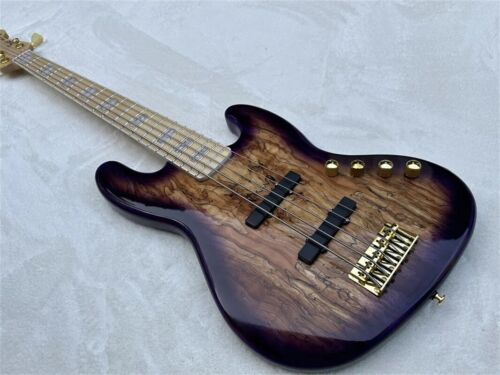 5Strings Electric Bass Guitar Maple Fretboard Spalted Maple Veneer Mahogany Body - Picture 1 of 6