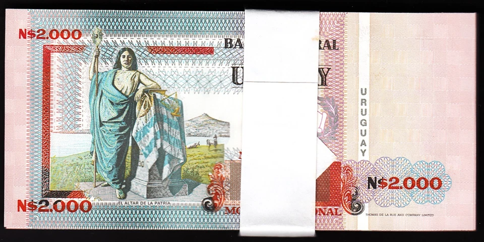 Uruguay 2000 Nuevos Pesos 1989, UNC, ½ BUNDLE, Pack of 50 PCS, Consecutive, P-68 - Image 2 of 4