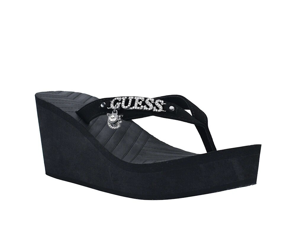 NEW GUESS Women's Black Charm Platform Heel Flip Flops Sandals Shoes Sz 7,  9 | eBay