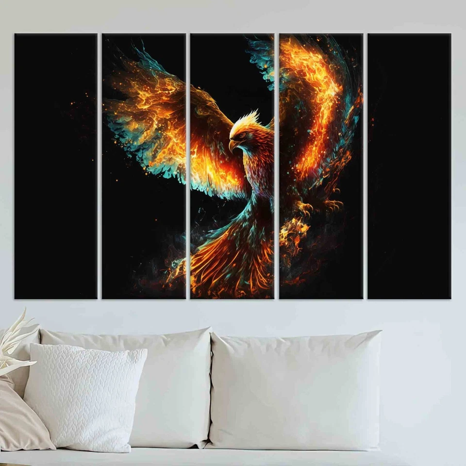 Phoenix Wall Art Canvas, Fire Bird Poster, Mythical Flame Bird Decor - Image 4 of 4