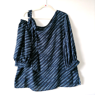 Slim Factor by Investments Blouse Blue Size L Shibori Stripe Print One Shoulder