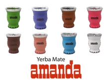 AMANDA Yerba Mate Glass Gourds Wrapped with Leather From Argentina.