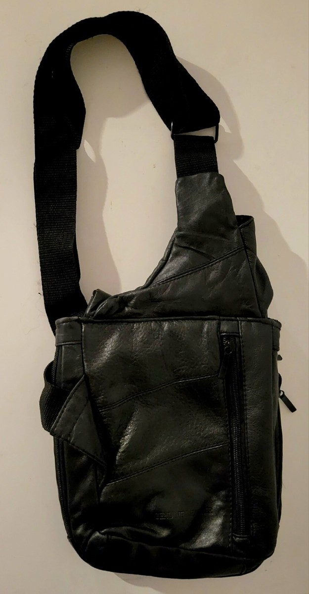 Buxton vintage 90s, Y2K unisex black leather travel crossbody bag