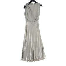 Mango MNG Women Silver Striped Satin Dress Size L