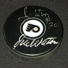 Jim and Joe Watson Signed Philadelphia Flyers Logo Puck Broad Street Bully