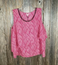 NEW Juicy XL Pink Layered Rhinestone Neck Tank Top Ruffle Boho Cottage Coquette