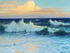 Seascape waves sea by L. Walden Tile Mural Bathroom Backsplash Marble Ceramic