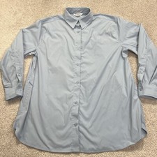 Athleta Button Shirt Medium Oversized Performance Poplin Top Blouse Blue Coastal