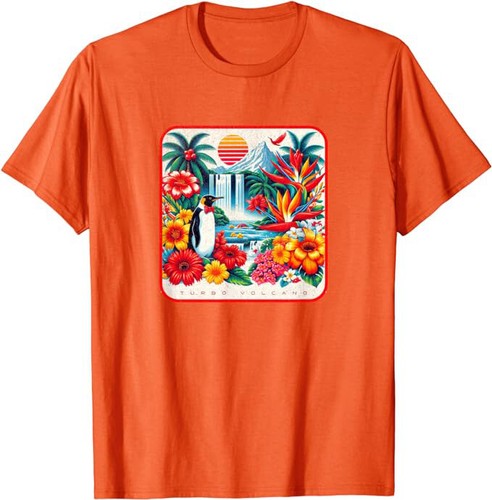 Tropical Penguin Paradise Retro 1980s Floral Beach Design T-Shirt *NEW 10 Colors - Picture 11 of 11