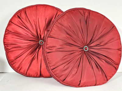2-Walmark Vintage 15'' Round Jubilee Red Ruched Detail Throw Pillow Middle  Bling