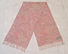 VINTAGE AUTHENTIC LAMBSWOOL PAISLEY PINK WOOL BLEND LONG MENS FRINGE SCARF